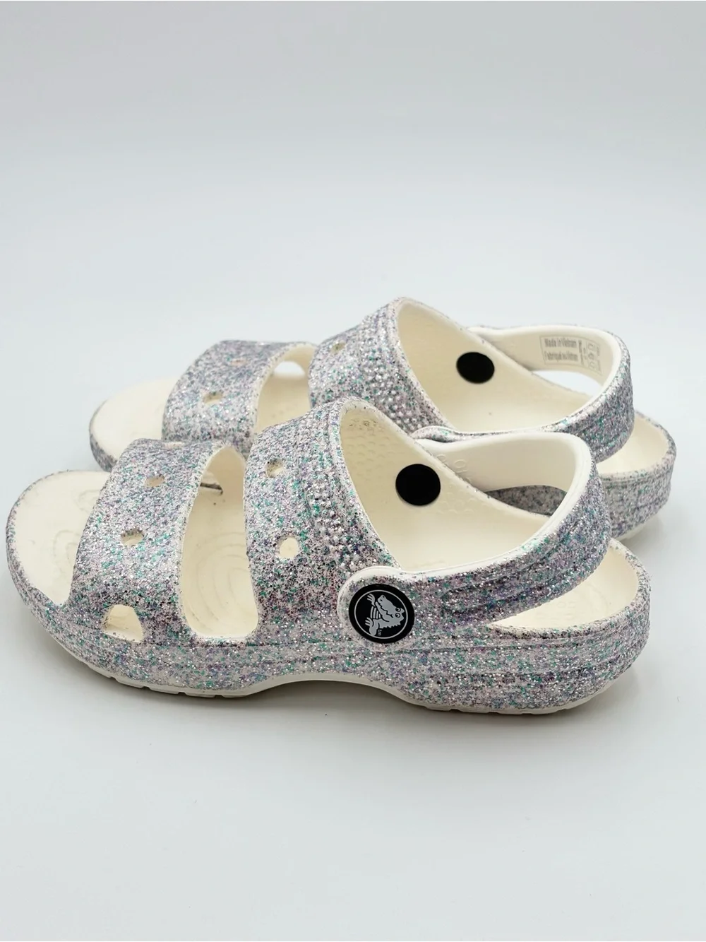 CROCS Kids Glitter Double-Strap Sandal Clog - White Multicolor Sparkle Size 10C